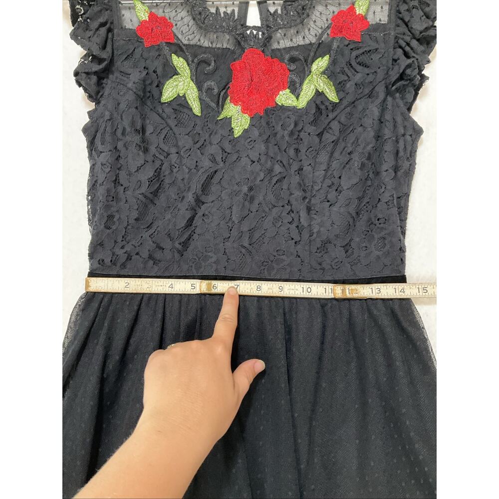 Disney Snow White Black Lace Rose Applique Dress M Goth Fairy Costume Wednesday - Picture 6 of 14